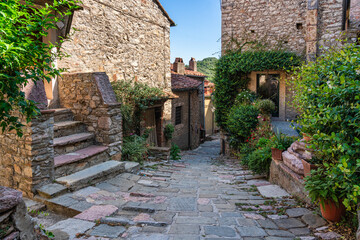 The beautiful village of Sassetta on a sunny summer day. Province of Livorno, Tuscany, Italy. 