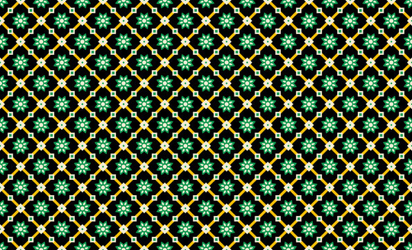Floral scales pattern classic blue background small orange flower motif seamless Japan style elegant geometric ornament. Modern fabric design textile swatch ladies dress, man shirt allover print block