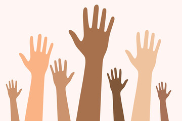Multiethnic Diverse Hands Raised Up stock illustration
