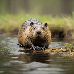 Fototapeta premium Beaver Brilliance Symphony of Engineering and Conservation in Nature's ai generated