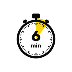 6 Minutes Analog Clock Icon white background design.