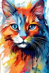 Vibrant abstract portrait of a multicolored cat