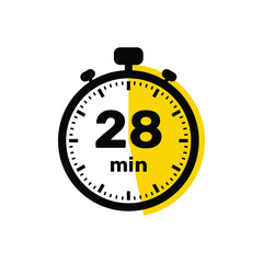 28 Minutes Analog Clock Icon white background design.