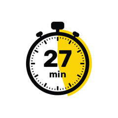 27 Minutes Analog Clock Icon white background design.