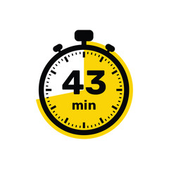 43 Minutes Analog Clock Icon white background design.