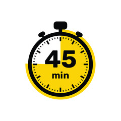 45 Minutes Analog Clock Icon white background design.