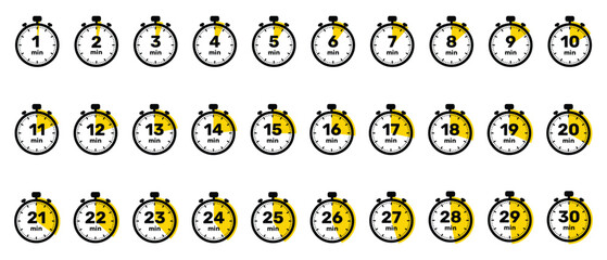 All Minutes set Analog Clock Icon white background design.