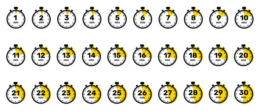 All Minutes set Analog Clock Icon white background design.