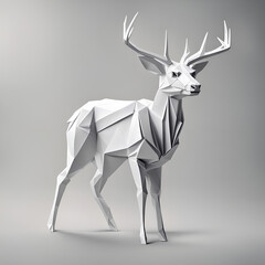 Hirsch Bulle mit Geweih in geometrischen Formen, wie 3D Papier in weiß wie Origami Falttechnik Wald Symbol Wappentier Logo Vorlage wildlebende Tiere