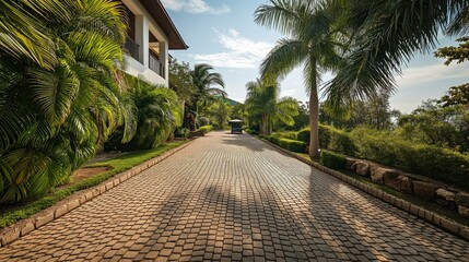 Driveway to luxury tropical villa