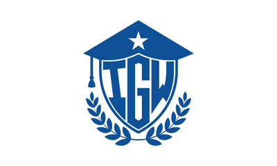 IGW three letter iconic academic logo design vector template. monogram, abstract, school, college, university, graduation cap symbol logo, shield, model, institute, educational, coaching canter, tech