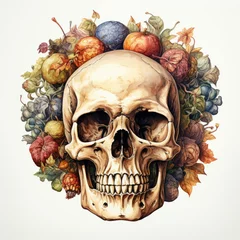 Photo sur Plexiglas Crâne aquarelle watercolor Skulls and Bones clipart, Generative Ai