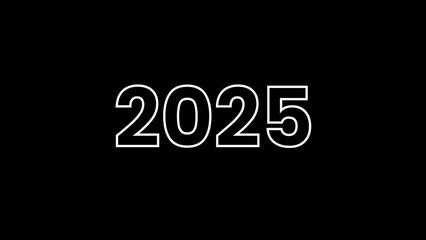 2025 Happy New year text effect Cinematic Title Trailer animation. A minimalist black and white logo featuring the year "2025." Perfect for events,