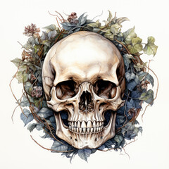 watercolor Skulls and Bones clipart, Generative Ai