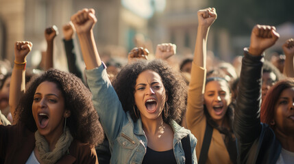 Strength Across Borders: Multicultural Women Unite with Raised Fists