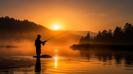 Dawn Angler: Capturing Serenity in Fishing Silhouette