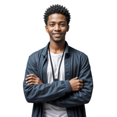 Portrait of a Confident University Student Teenage Young Man with Arms Crossed – Transparent Background PNG