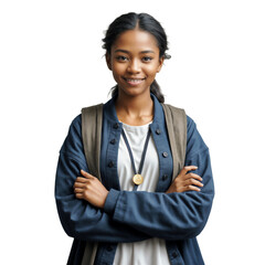 Portrait of a Confident University Student Teenage Young Man with Arms Crossed – Transparent Background PNG