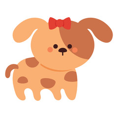 hand drawing cartoon puppy wearing red ribbon. cute animal doodle