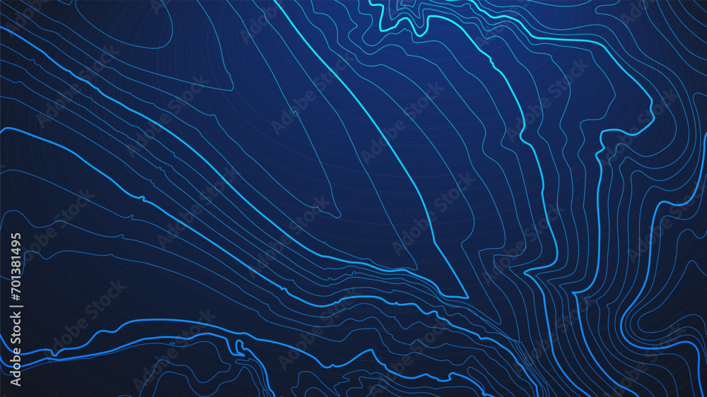 Poster topographic map blue technology background. big data elevation map with contour lines.