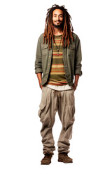 Fototapeta premium full length Portrait of man with dreadlocks in studio. Photo isolated on transparent background. AI generated. PNG