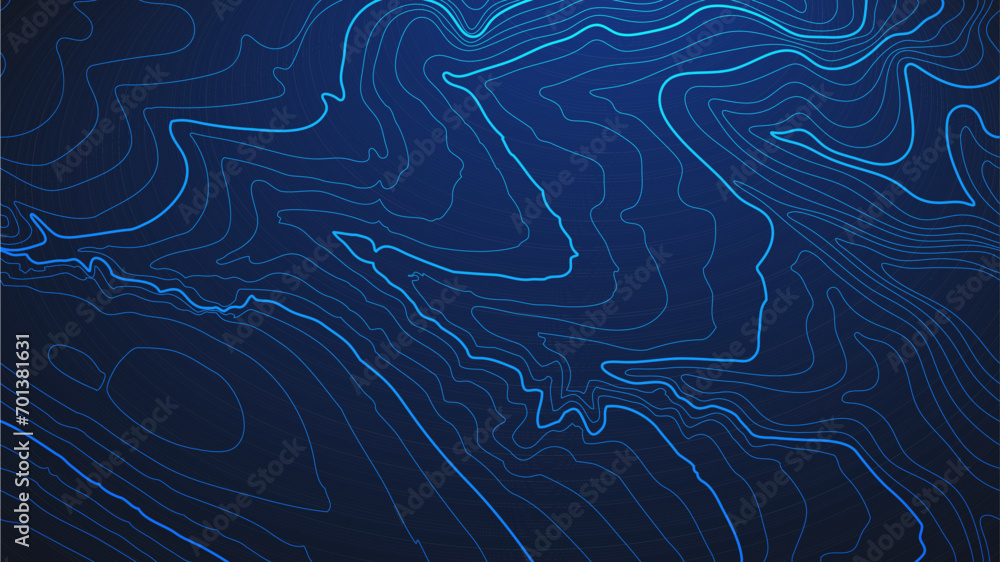 Poster topographic map blue technology background. big data elevation map with contour lines.