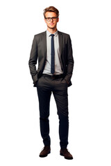 Full length portrait of office worker. Isolated on transparent background. AI generated. PNG
