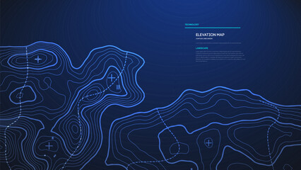 Topographic map blue technology background. Big data elevation map with contour lines. © RDVector