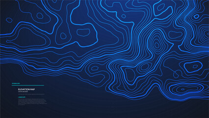 Topographic map blue technology background. Big data elevation map with contour lines.