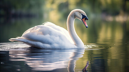 An image of a swan gracefully leading its young, symbolizing elegance and poise in leadership, set on a tranquil, reflective lake Ai Generative