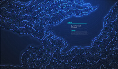 Topographic map blue technology background. Big data elevation map with contour lines.