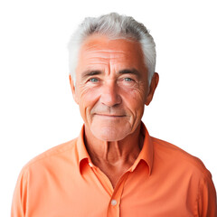 Obraz premium Portrait of senior caucasian businessman wearing coral shirt. Elderly male executive is having gray hair isolated on transparent background. AI generated. PNG