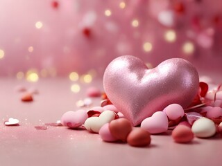 Obraz premium Festive Holiday Birthday Anniversary Celebration Valentine's Day Background-Love Red Heart Pastel Aesthetic Background