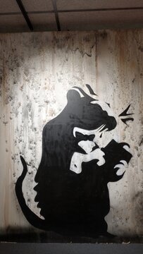 Stockholm, Sweden, December 29 2023. Art exhibition. The mystery of Banksy. A genius mind. Mouse.