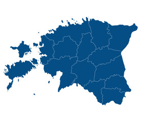 Estonia map. Map of Estonia in administrative regions in blue color