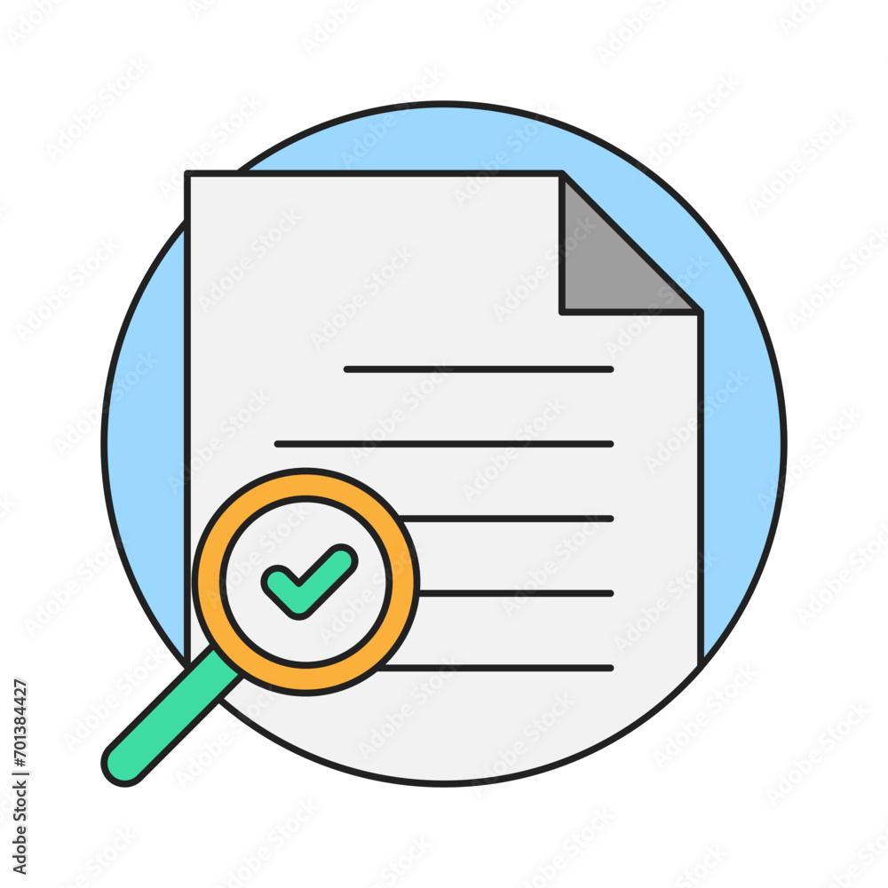 Poster document search checkmark icon in colorful style. simple report vector illustration.