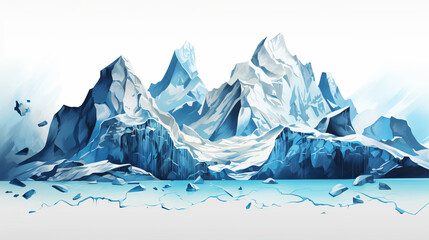 Global warming and climate change concept. Illustration of melting glaciers and icebergs.