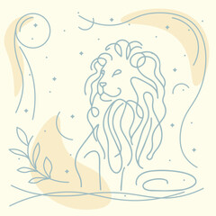 Hand drawn lion silhouette one line art illustration