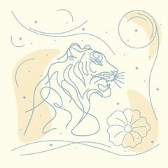 Hand drawn tiger silhouette one line art illustration
