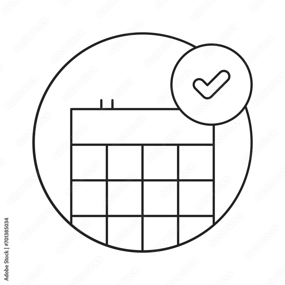 Poster calendar checkmark icon in outline style. simple date verified vector illustration — pixel-perfect i