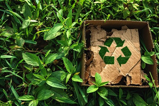 Environmental green energy concept illustration with cardboard cut out on grass.