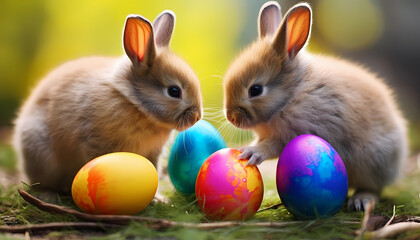Obraz premium easter bunny with eggs