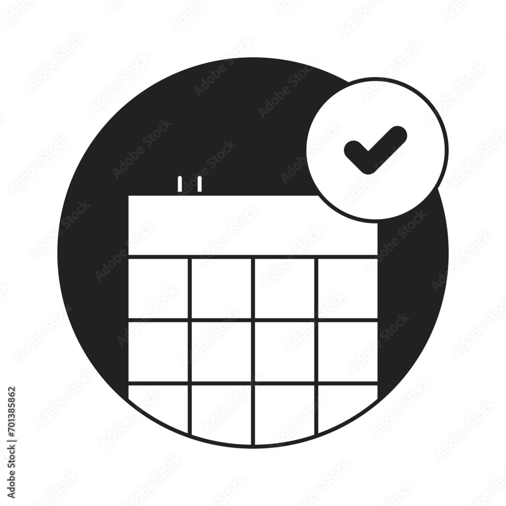 Poster calendar checkmark icon in filled style. simple date tick vector illustration — pixel-perfect icon.