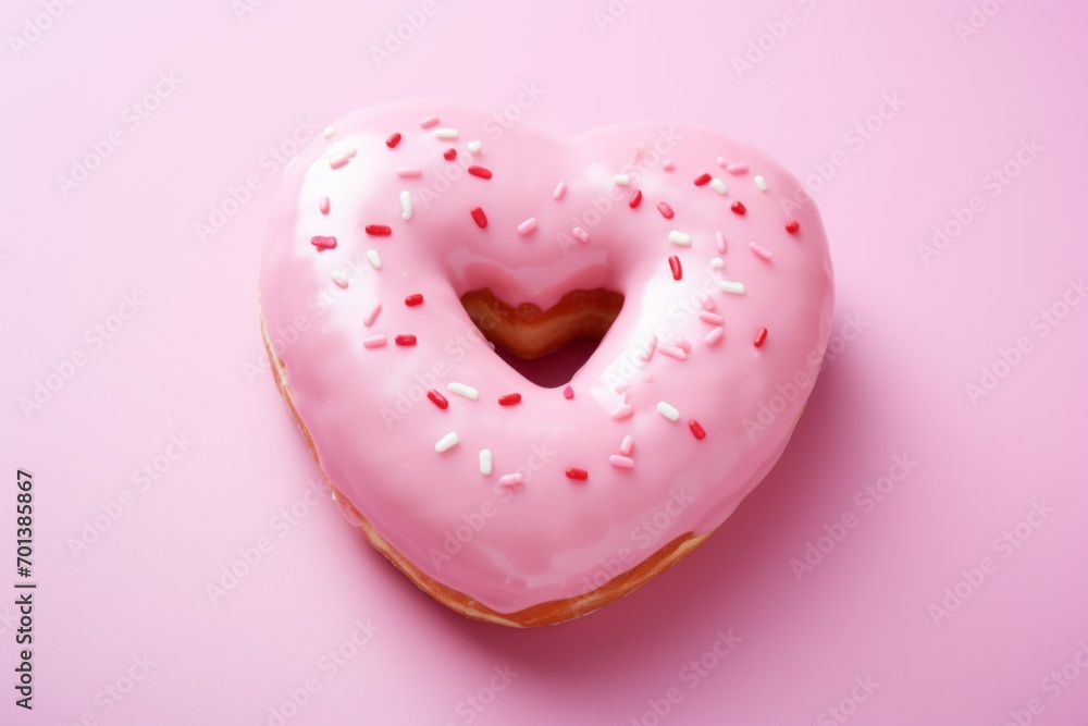 Poster donut in the shape of a heart. background with selective focus and copy space