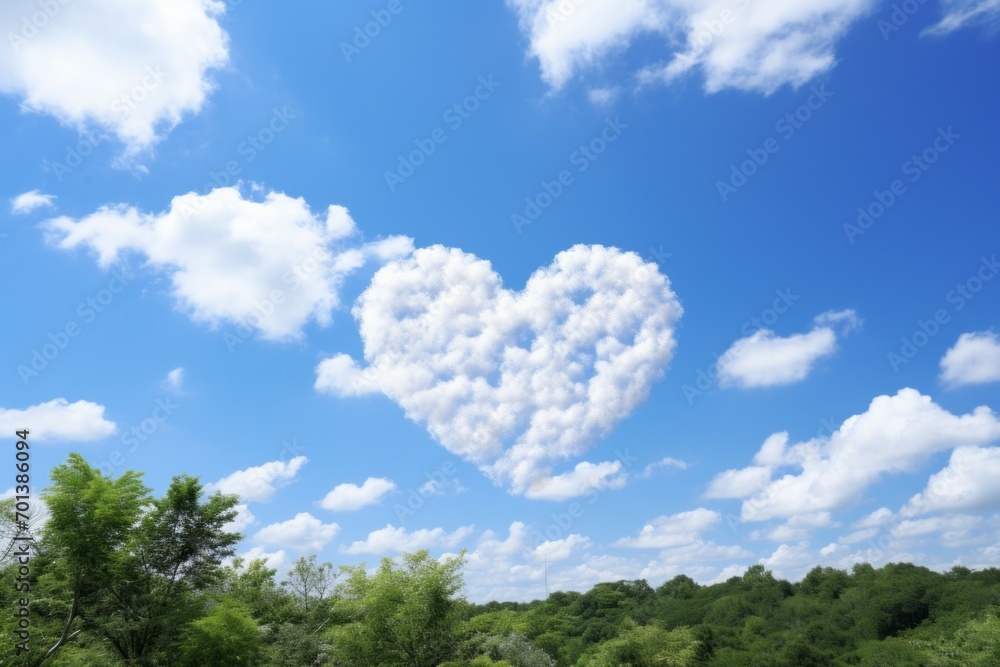 Poster cloud in the shape of a heart. backdrop with selective focus and copy space for the inscription