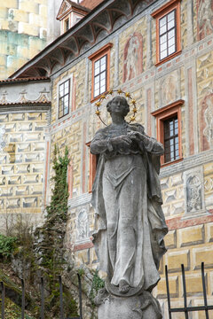 Particolari dei cortili del Castello di cesky Krumlov, Cechia, Boemia meridionale, Europa