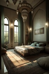 Fototapeta premium Arabic style bedroom interior in green colors