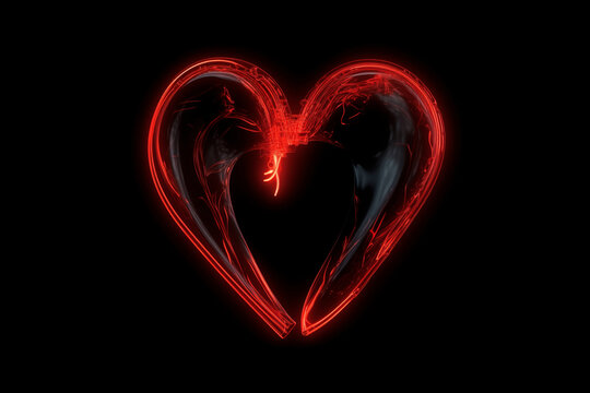 Glowing Passion: Big Red Neon Heart Shines Bright Against the Enigmatic Black Canvas