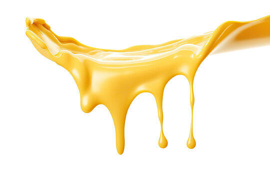 Splash of Cheese with drip and melting sauce splashing isolated on transparent png background, cheese slice with liquid swirl, ingredients for making food.
