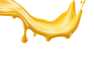 Foto op Plexiglas Splash of Cheese with drip and melting sauce splashing isolated on transparent png background, cheese slice with liquid swirl, ingredients for making food. © TANATPON